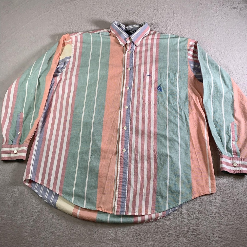 Vintage Nautica Shirt Mens XL Multicolor Stripe Button Down Long Sleeve Cotton